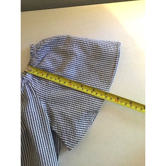 Blue & White Striped Moa Moa Off-Shoulder Ruffle Back Blouse S - Picture 4 of 7